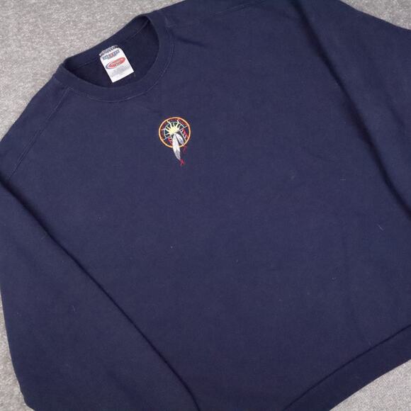 VTG 90s Native American Embroidered 2XL Blue Long Sleeve Pullover Sweatshirt - Picture 9 of 10